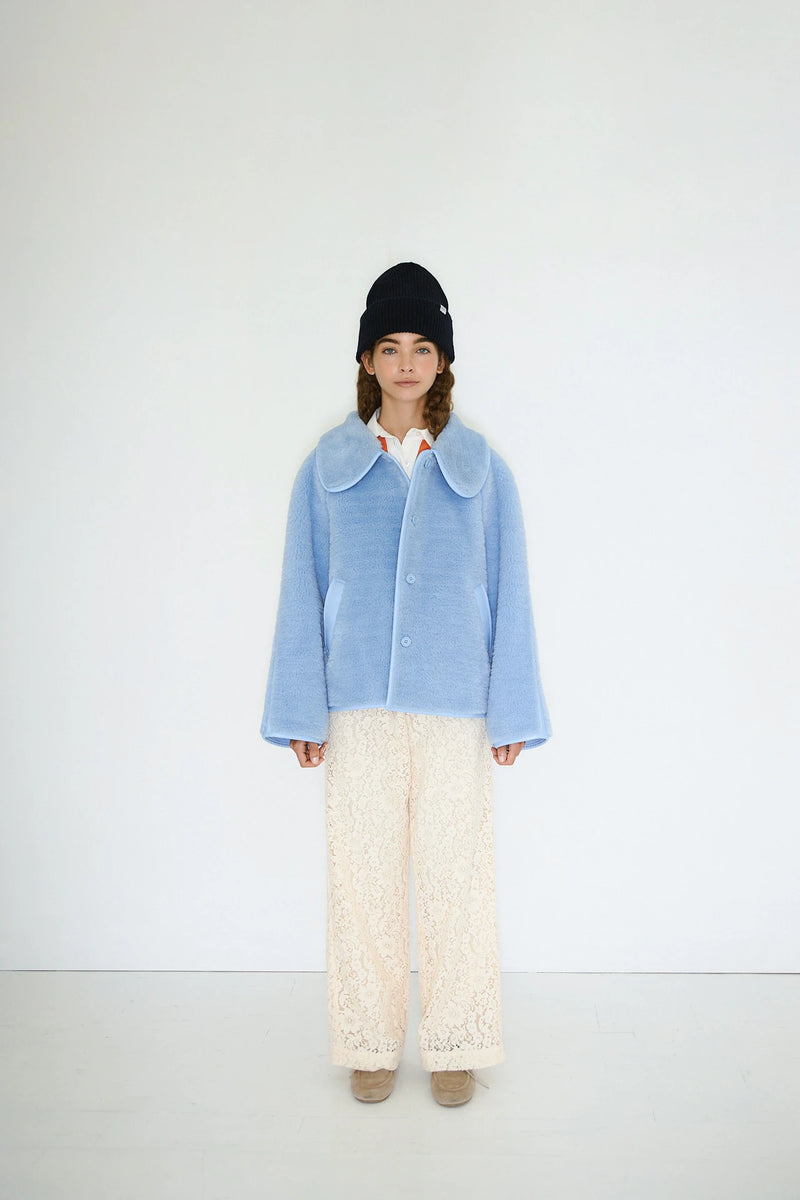 Short Faux Fur Reversible Coat in Blue