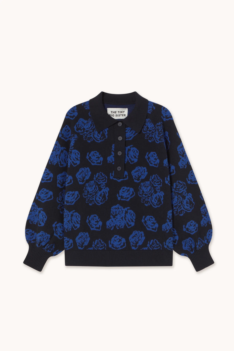 Rose Polo Knit Sweater in Navy