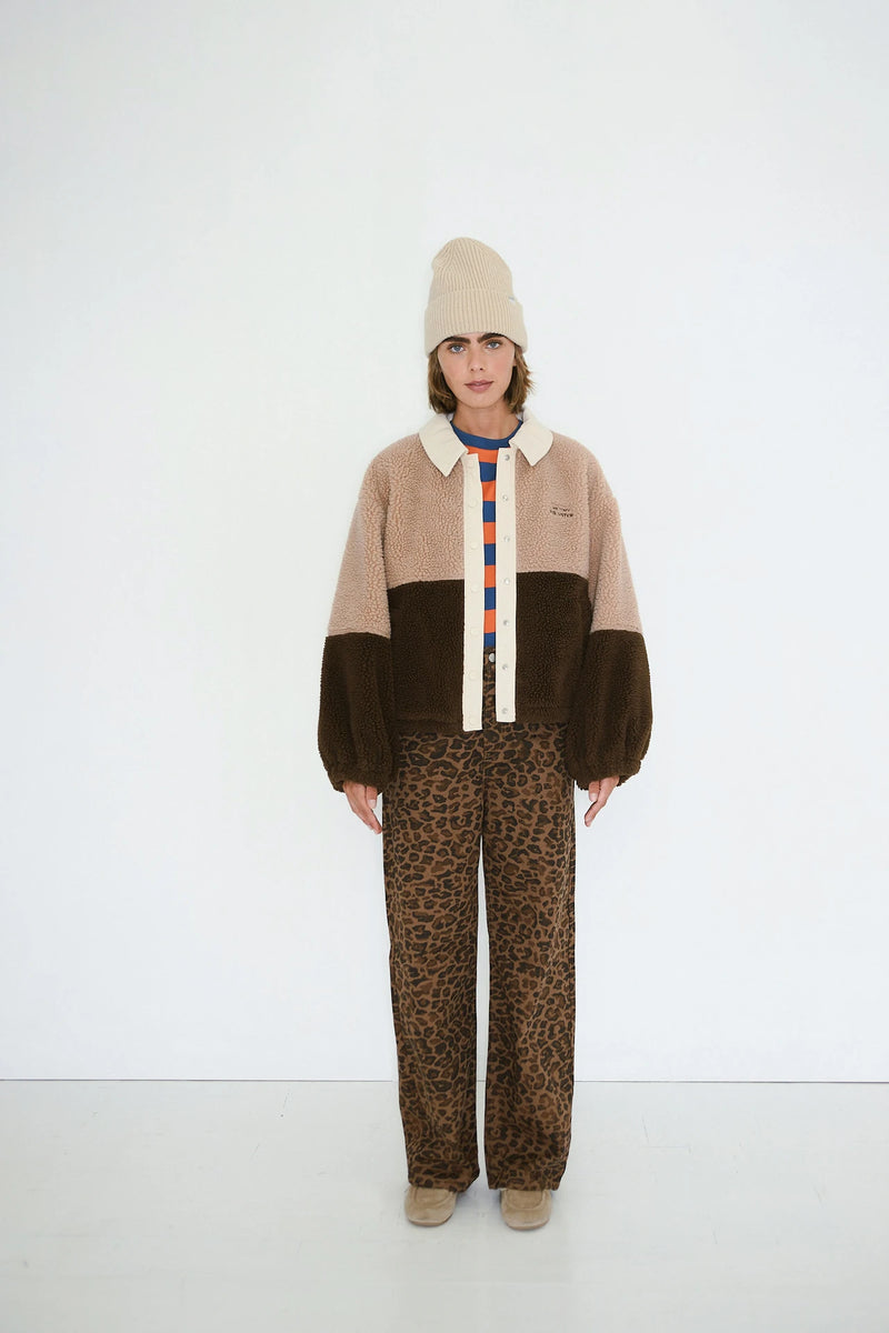 Color Blocked Sherpa Jacket in Soft Pink