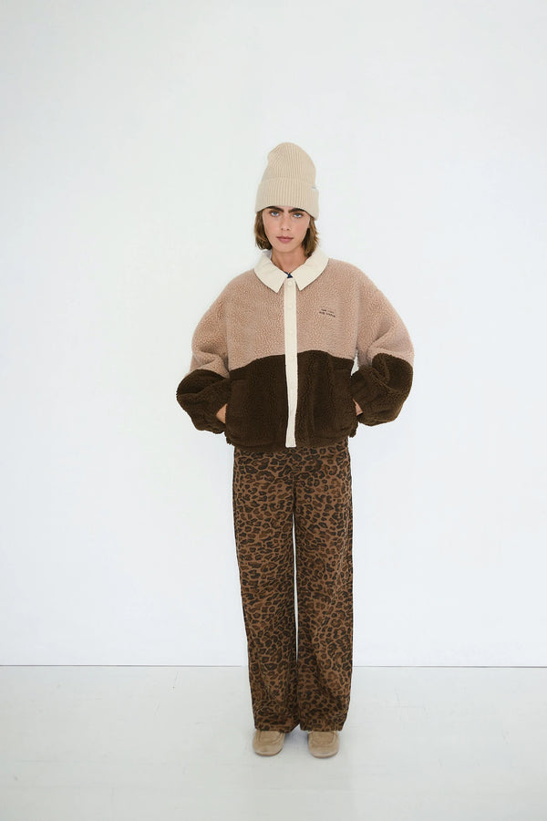 Color Blocked Sherpa Jacket in Soft Pink