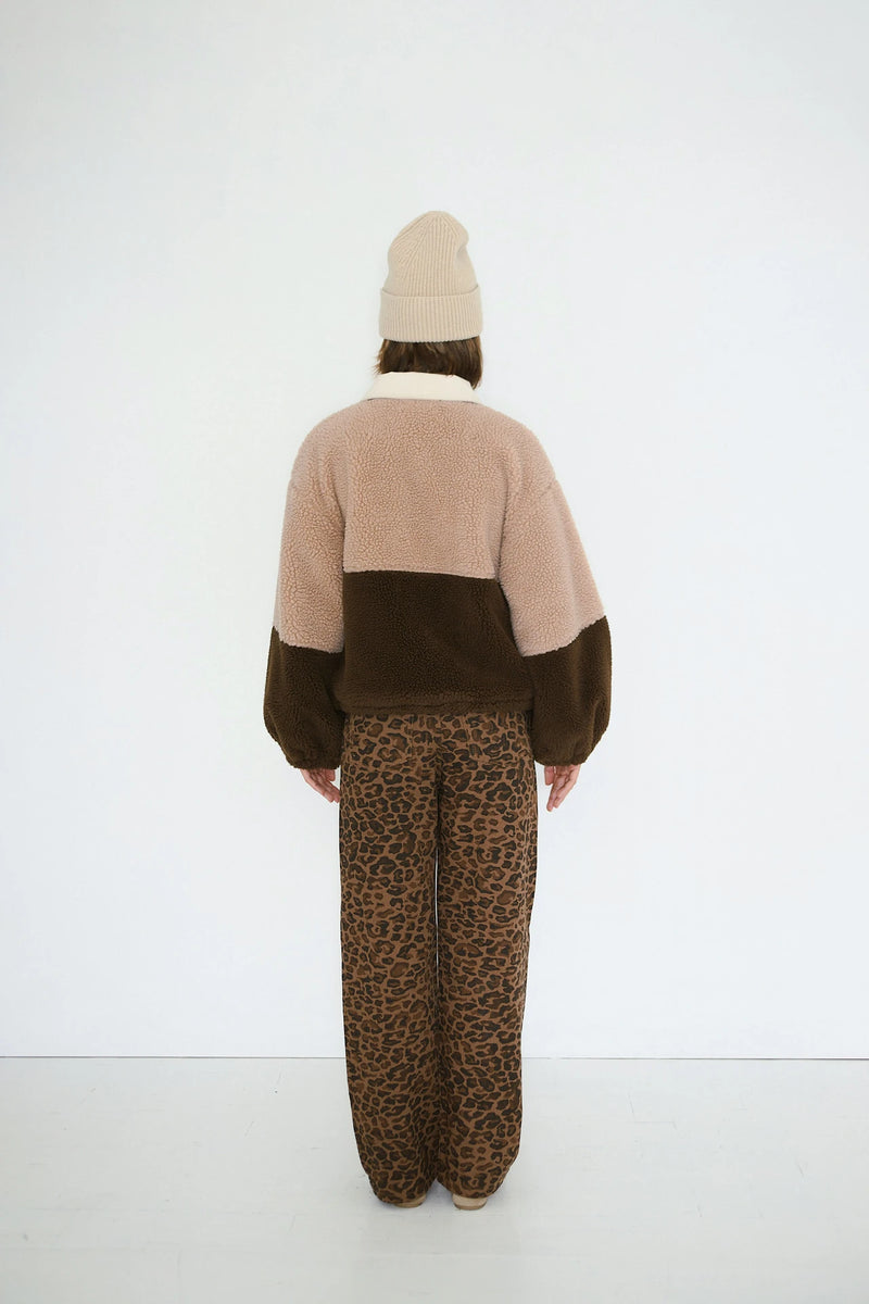 Color Blocked Sherpa Jacket in Soft Pink