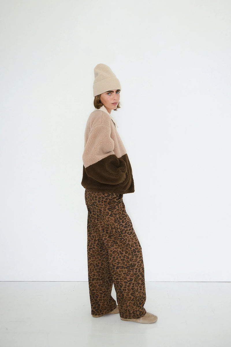 Color Blocked Sherpa Jacket in Soft Pink