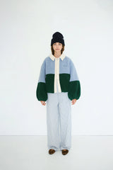 Color Blocked Sherpa Jacket in Blue & Green