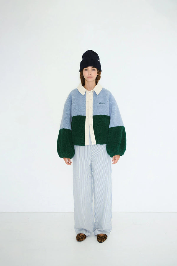 Color Blocked Sherpa Jacket in Blue & Green