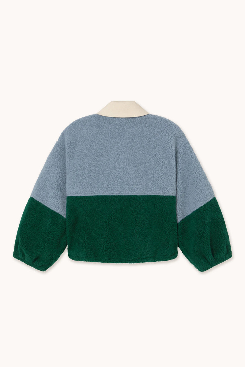 Color Blocked Sherpa Jacket in Blue & Green