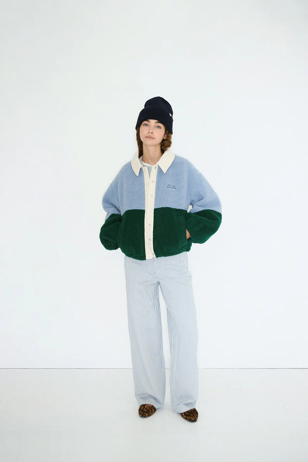 Color Blocked Sherpa Jacket in Blue & Green