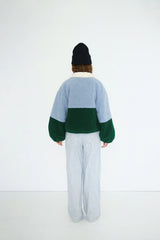 Color Blocked Sherpa Jacket in Blue & Green