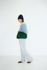Color Blocked Sherpa Jacket in Blue & Green