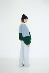 Color Blocked Sherpa Jacket in Blue & Green