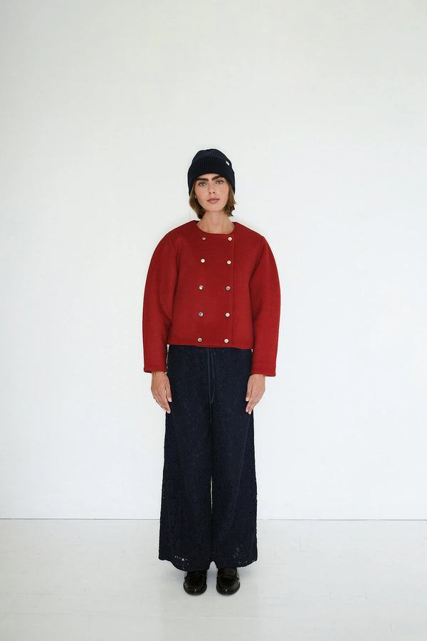 Buttoned Wool Jacket in Red
