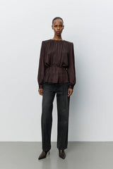 Marthea Balloon Blouse in Dark Plum