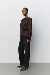 Marthea Balloon Blouse in Dark Plum
