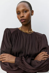 Marthea Balloon Blouse in Dark Plum
