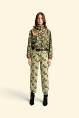 Blouse in Green with Floral Jacquard