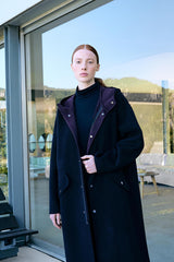 Two Tone Wool Blend Coat in Black