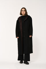 Two Tone Wool Blend Coat in Black