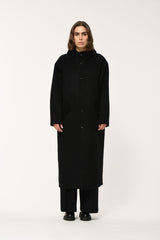 Two Tone Wool Blend Coat in Black