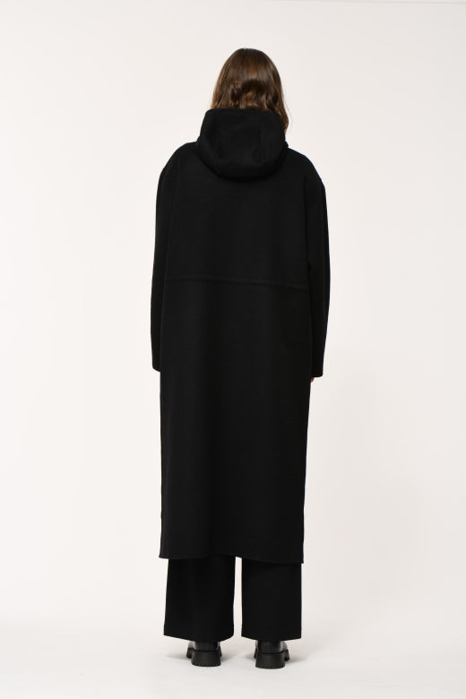 Two Tone Wool Blend Coat in Black