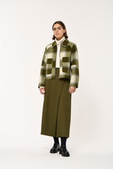 Check Print Cropped Jacket in Khaki and Ivory