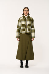 Check Print Cropped Jacket in Khaki and Ivory