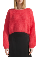 Cropped Mohair Knit in Lipstick Red