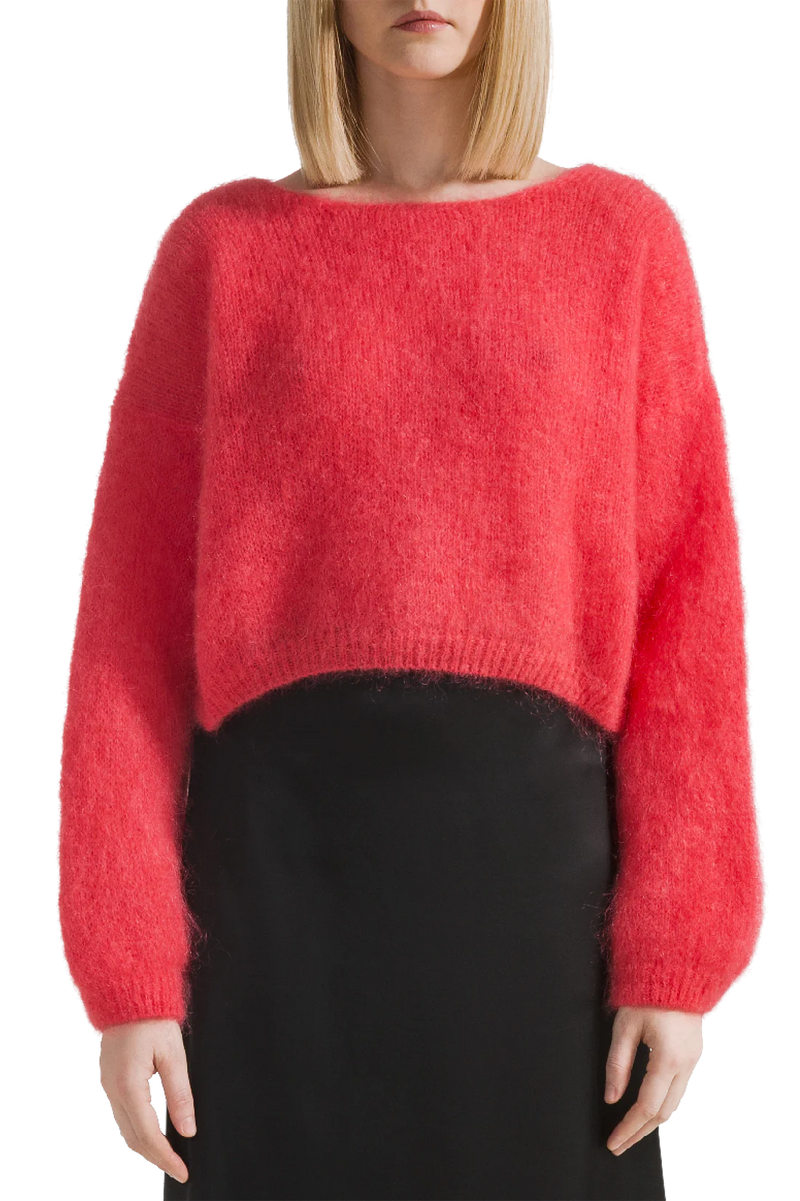 Cropped Mohair Knit in Lipstick Red