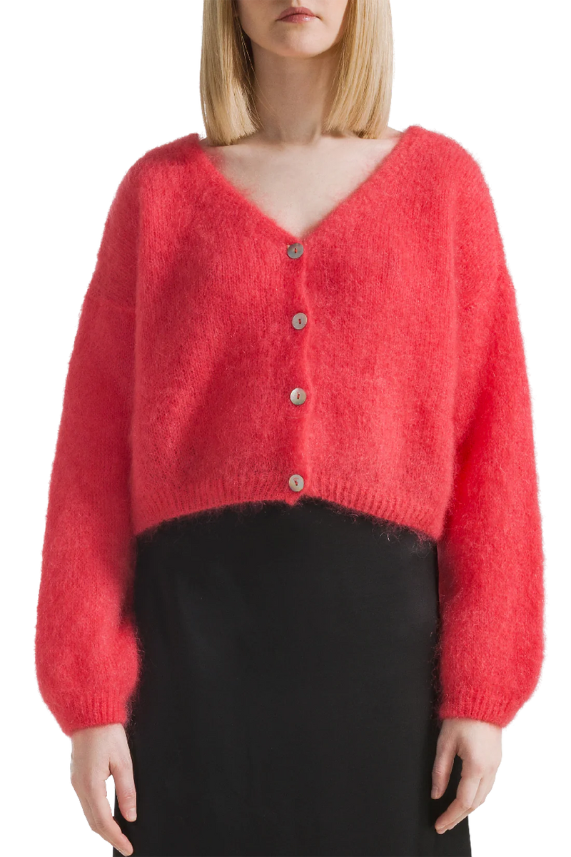 Cropped Mohair Knit in Lipstick Red