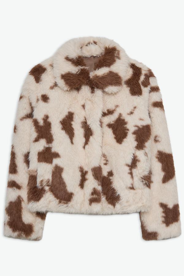 Cow Print Faux Fur Jacket