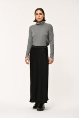 Flared Satin Midi Skirt in Black