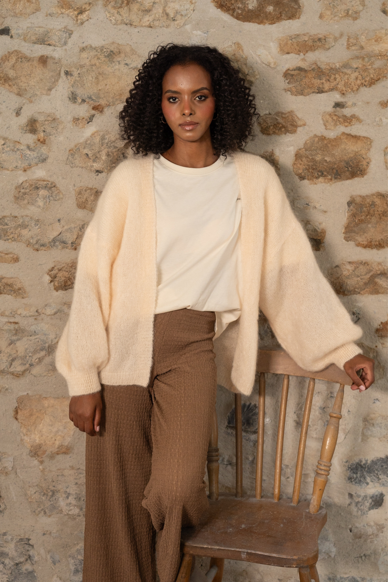 Mohair Short Cardigan in Almond