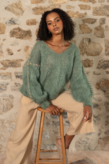 Mohair Knit with Stitching in Dusty Green