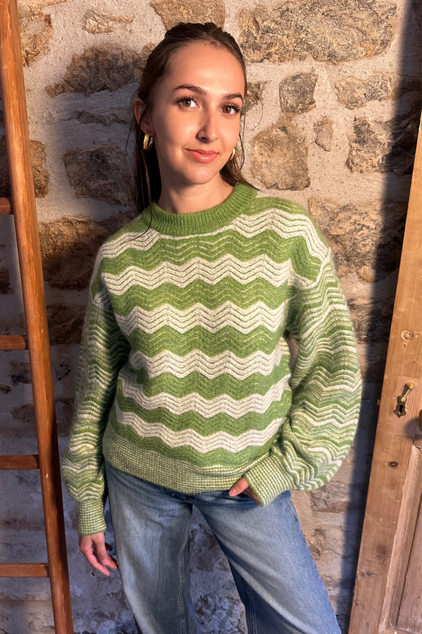 Wavy Striped Green Sweater