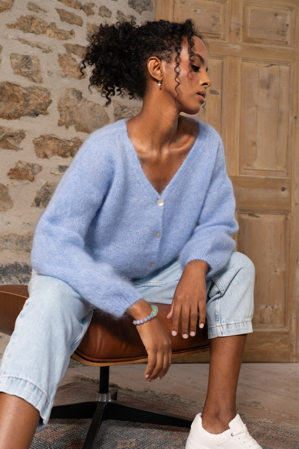 Reversible Mohair Knit in Soft Blue