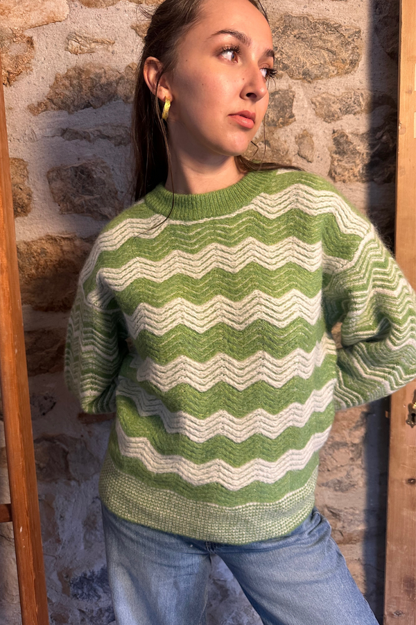 Wavy Striped Green Sweater