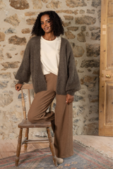 Mohair Short Cardigan in Dark Taupe