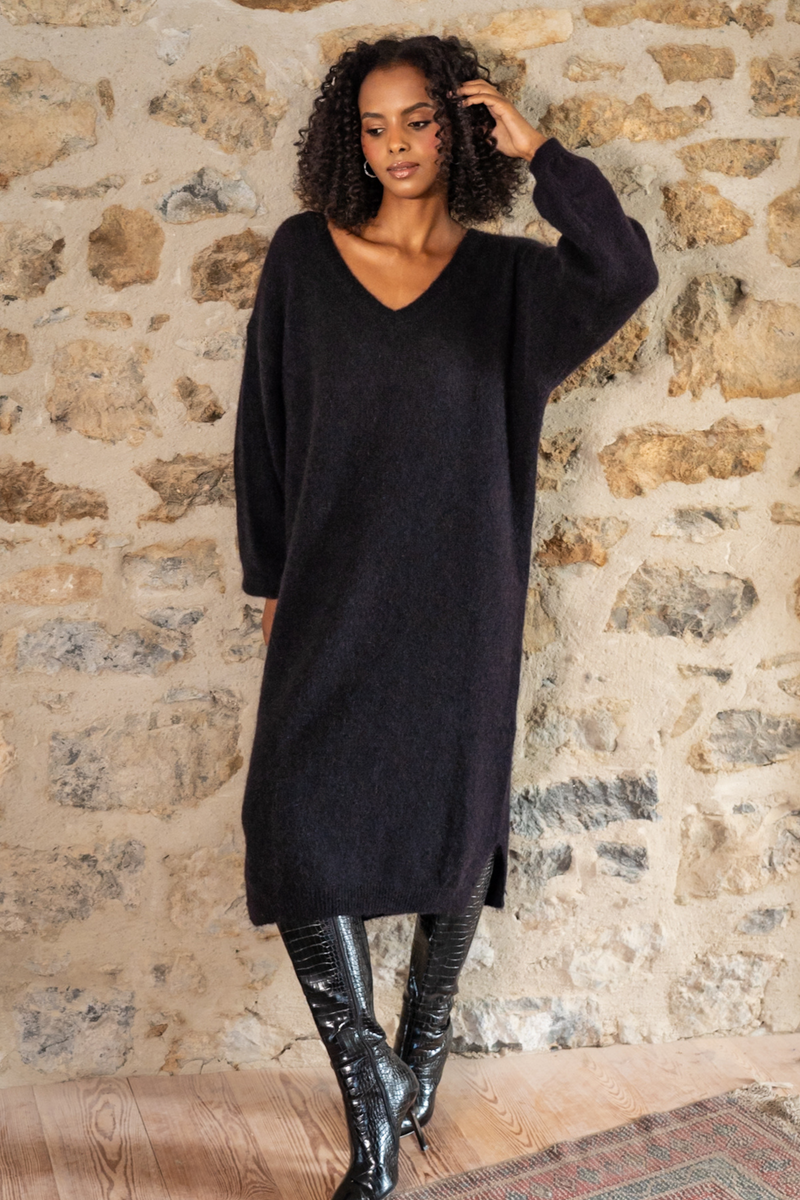 Mohair Sweater Dress in Black