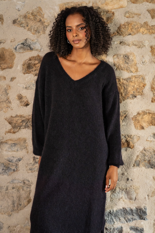 Mohair Sweater Dress in Black