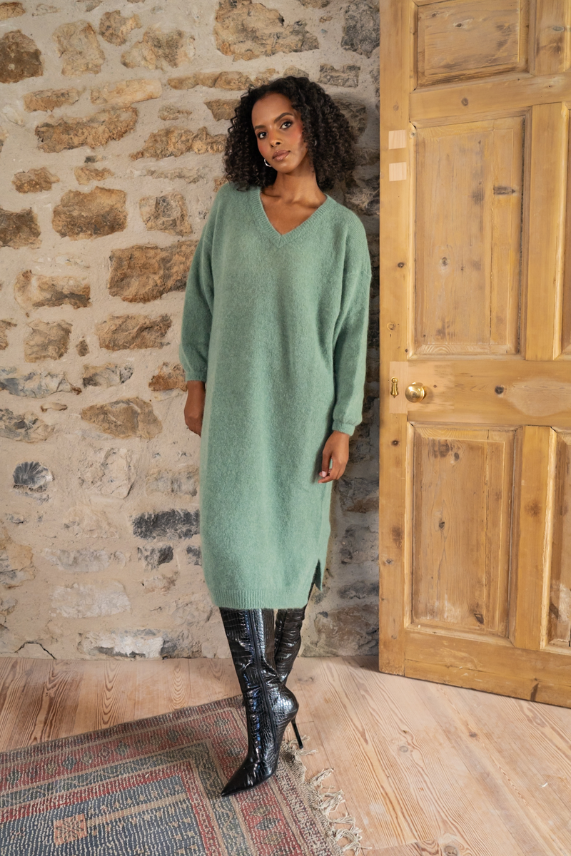 Mohair Sweater Dress in Dusty Green