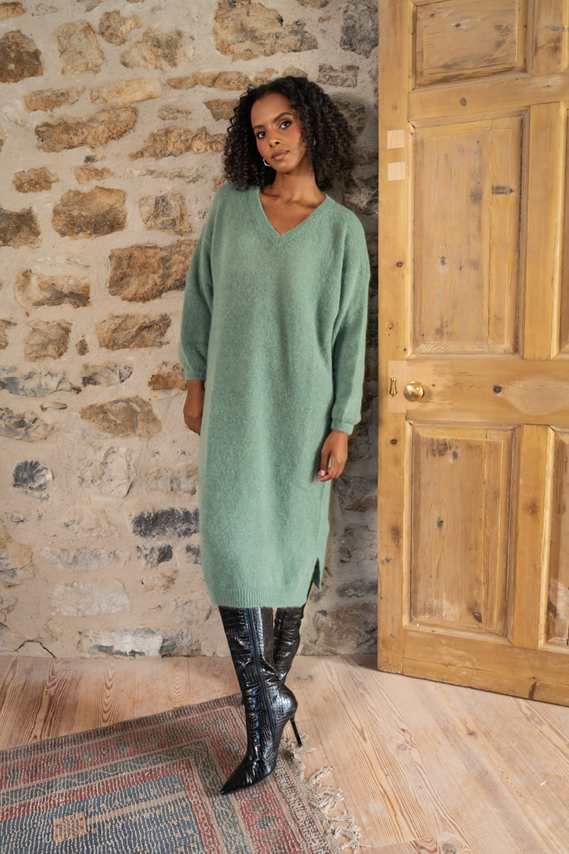 Mohair Sweater Dress in Dusty Green beo