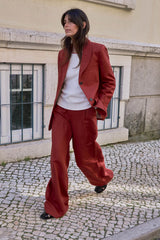 Wide Leg Linen Blend Tailored Trousers