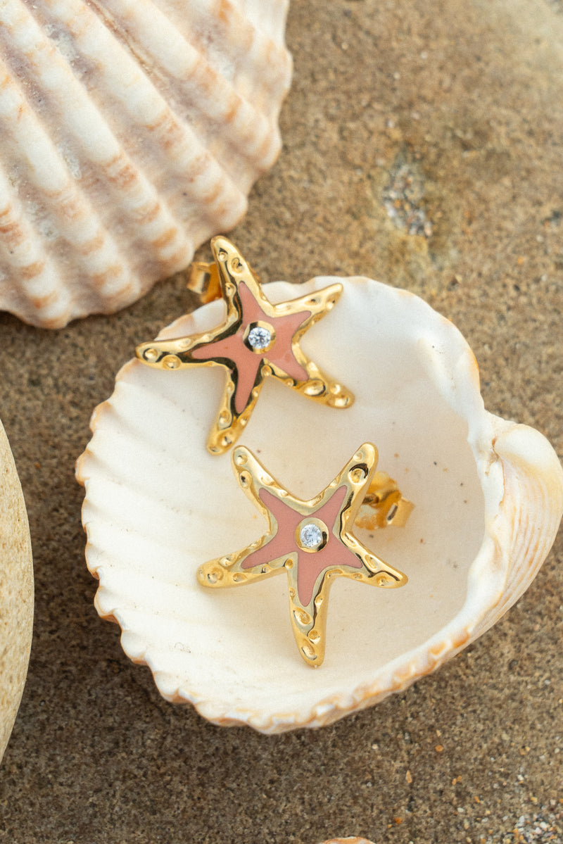 Hammered Starfish Earrings in Pink Dusk