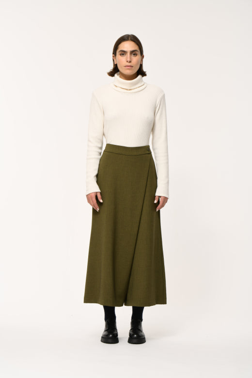 Asymmetric High-Waist Trousers in Khaki