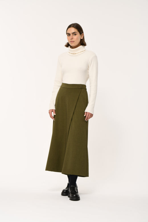 Asymmetric High-Waist Trousers in Khaki