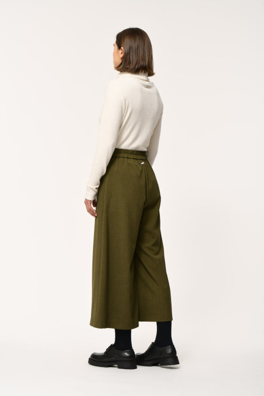 Asymmetric High-Waist Trousers in Khaki