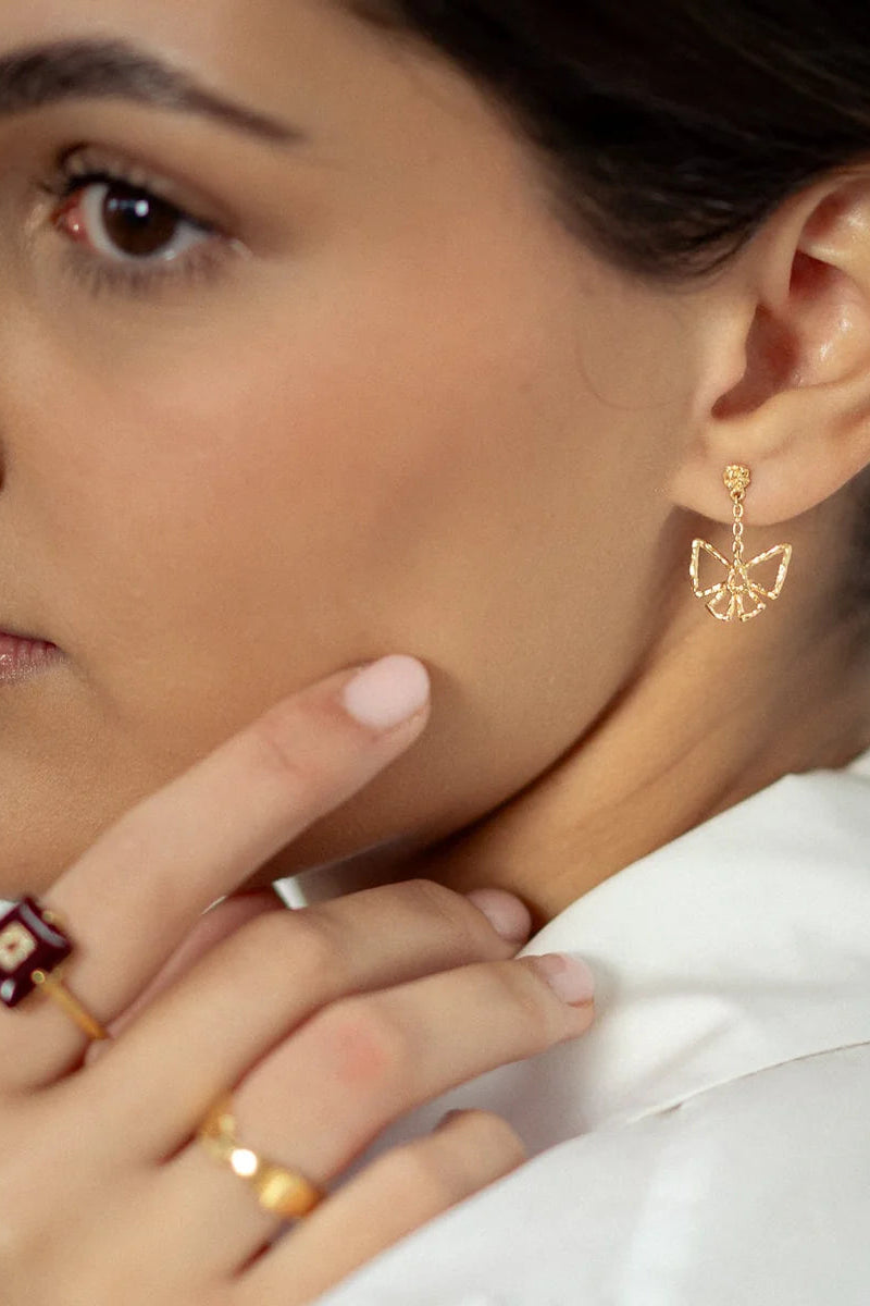 Bow Drop Earrings in Gold