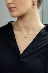Checker Pendant Green in Gold