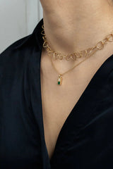 Checker Pendant Green in Gold