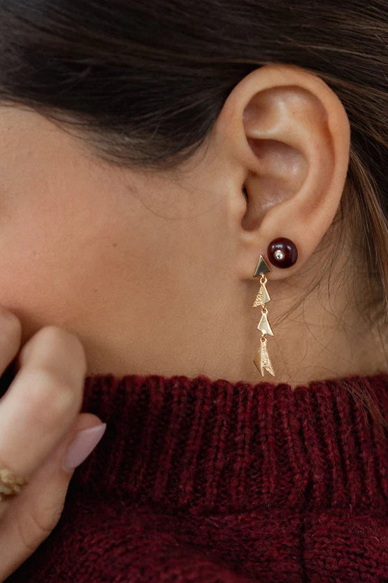 Mini Celt Studs Burgundy in Gold