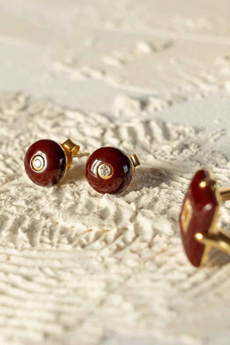 Mini Celt Studs Burgundy in Gold