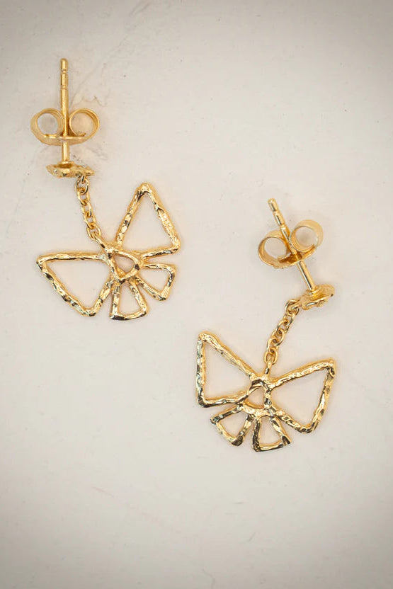 Bow Drop Earrings in Gold